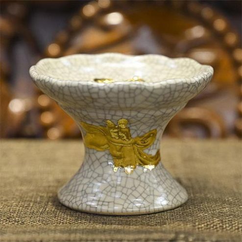 Đế Nến Dát Vàng Men Rạn Đắp Nổi Bát Tràng DT878