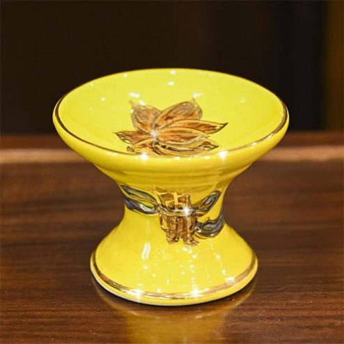 Đế Nến Men Màu Vàng Đắp Nổi Vẽ Vàng Cao Cấp DT891