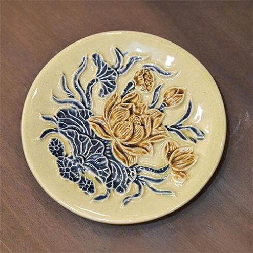 Đĩa Cau Thờ Hoàng Thổ Đắp Nổi Bát Tràng DT867