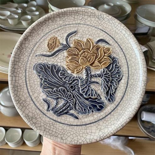 Đĩa Chầu Cau Men Rạn Đắp Nổi Bát Tràng DT857