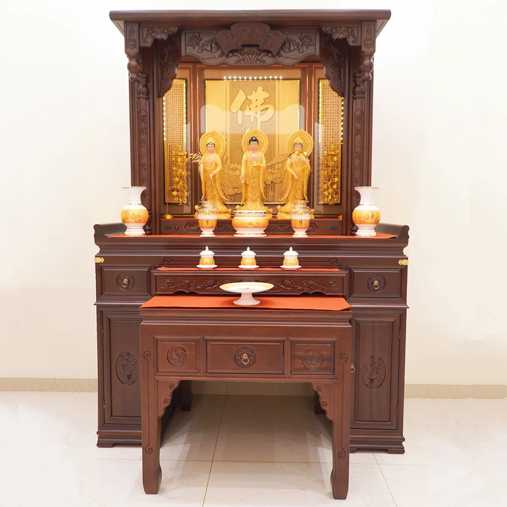 Khám thờ có khắc kinh Phật màu nâu đỏ BT8729 An Phát