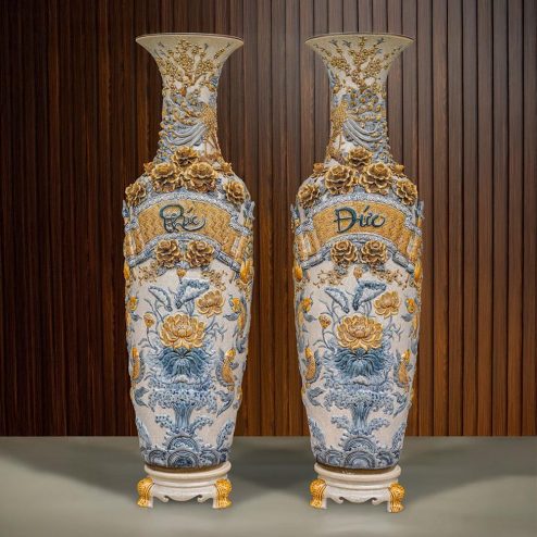 Lọ Lộc Bình Phúc Đức Men Rạn Đắp Nổi Bát Tràng DT917