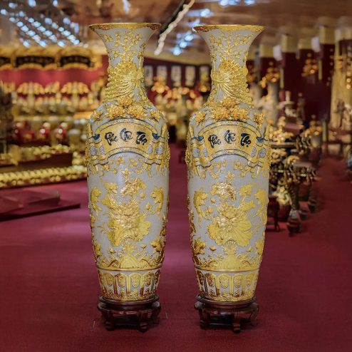 Lọ Lộc Bình Phúc Lộc Thọ Dát Vàng Kín Kênh Đắp Nổi Cao Cấp DT938