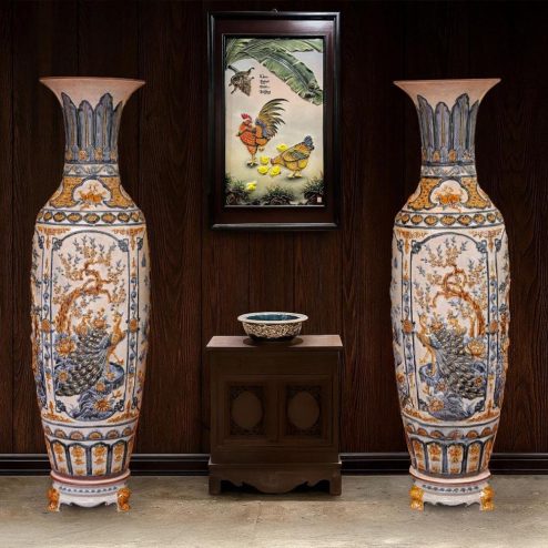 Lọ Lộc Bình Tứ Cảnh Bát Tràng Men Rạn Đắp Nổi DT920