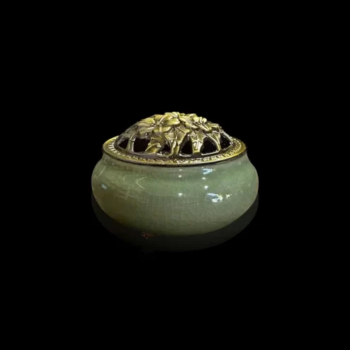 Lư Xông Trầm Gốm Vân Rạn màu Xanh Lục PK9511 An Phát