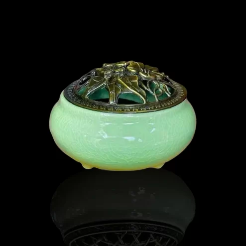 Lư Xông Trầm Gốm Vân Rạn Xanh Lá PK9521 An Phát