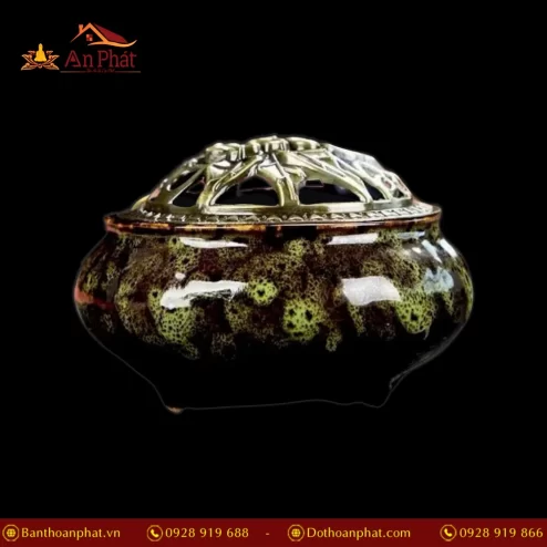 Lư Xông Trầm Hương Gốm Vân Rạn Nâu Xanh Lục PK9515 An Phát