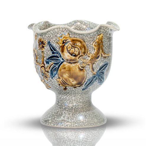 Ly Phật Thủ Thờ Bát Tràng Men Rạn Đắp Nổi DT862