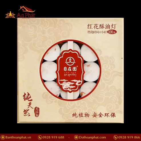 Nến Bơ Thờ Hoa Đỏ 4 Giờ màu trắng DN9313 An Phát