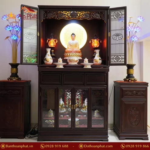 Tủ thờ nhập khẩu thiết kế 2 cửa màu óc chó BT8724 An Phát