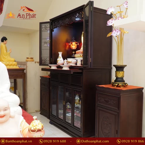 Tủ bàn thờ Phật và gia tiên gỗ Cẩm đẹp