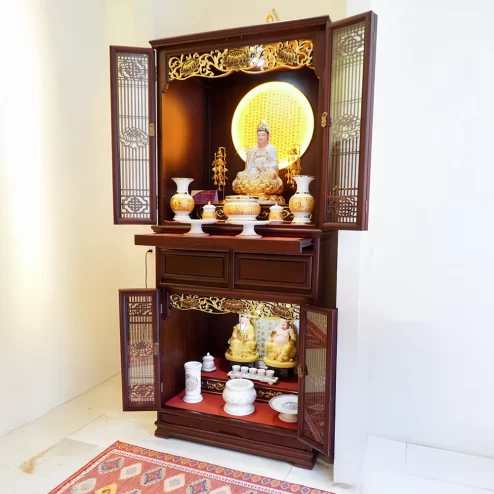 Tủ thờ nhập khẩu thiết kế 2 cửa vẽ vàng BT8726 An Phát