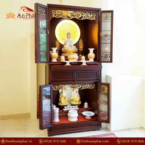 Tủ thờ Gỗ Cẩm cao cấp thiết kế 2 cửa riêng có 3 màu Nguyên Bản, Nâu Đỏ và Óc Chó