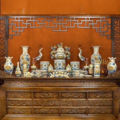 Bộ Đồ Thờ Men Rạn Đầy Đủ Bát Hương Rồng Đồ Thờ Hoa Sen BDT169