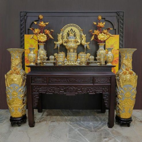Bộ Đồ Thờ Thần Linh Gia Tiên Dát Vàng Cao Cấp Men Rạn Bát Tràng BDT157