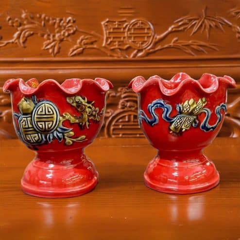 Ly Phật Thủ Đắp Nổi Bát Tràng Men Màu Đỏ DT992