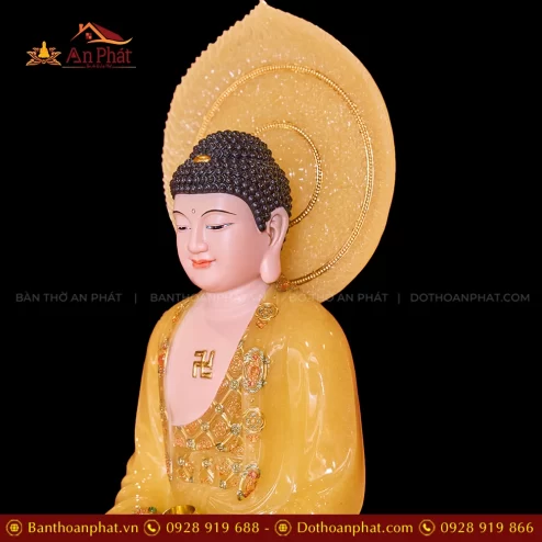 Tuong Bon Su Thich Ca Mau Ni Toa Dai Sen Vang Thach Anh Co La De T2325 4