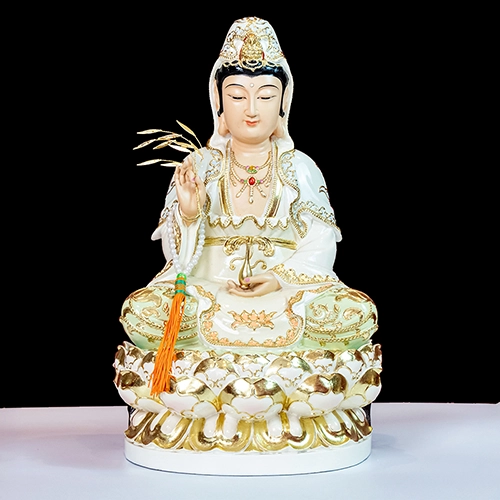 Tượng Quan Âm Ngồi Composite Sơn Trắng T2303