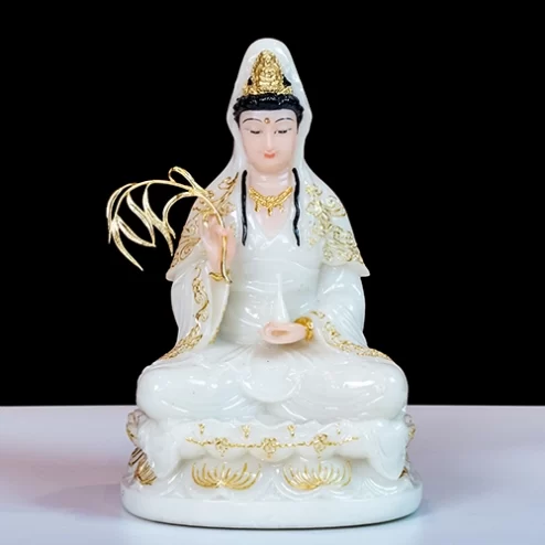 Tượng Quan Âm Ngồi Đá Đài Loan Màu Trắng T2373