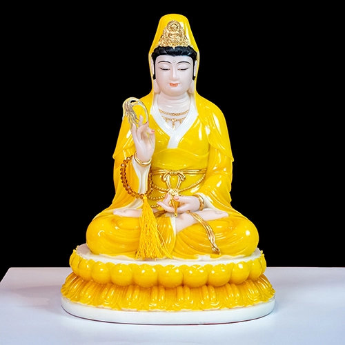 Tượng Quan Âm Ngồi Đá Thạch Anh màu Hổ Phách T2302