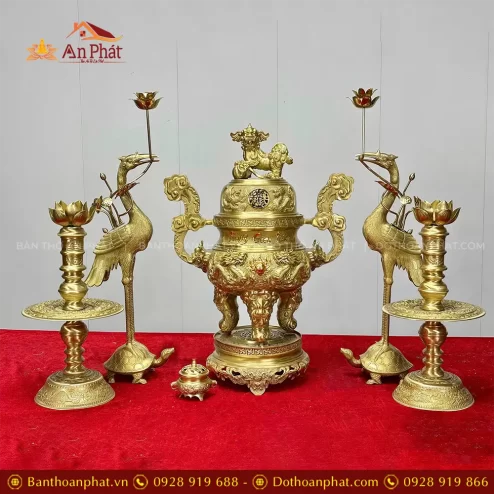 Bộ Đỉnh Hạc Chân Nến Đồng Cao Cấp Mẫu Phụng Gia Tiên DT1077