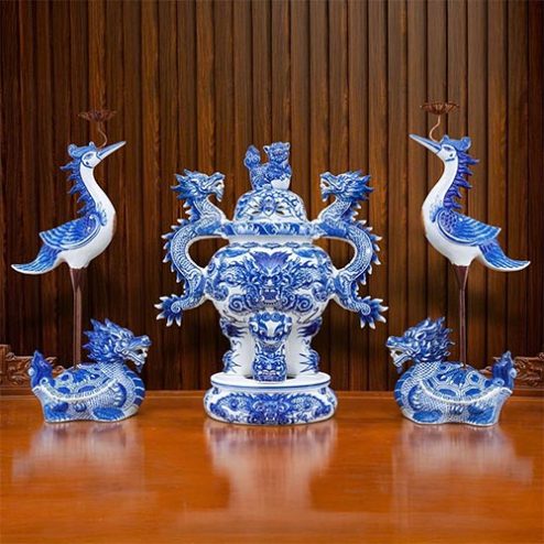 Bộ Đỉnh Hạc Men Ngọc Cao Cấp Sứ Bát Tràng DT1041