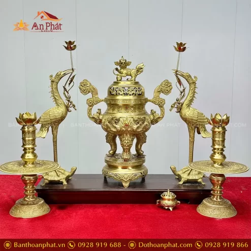 Bộ Ngũ Sự Đồng Cao Cấp Mẫu Nắp Đôi Tỳ Hưu Vàng DT1079