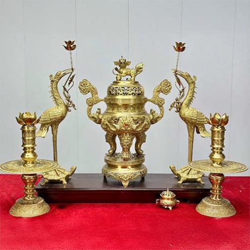 Bộ Ngũ Sự Đồng Cao Cấp Mẫu Nắp Đôi Tỳ Hưu Vàng DT1079