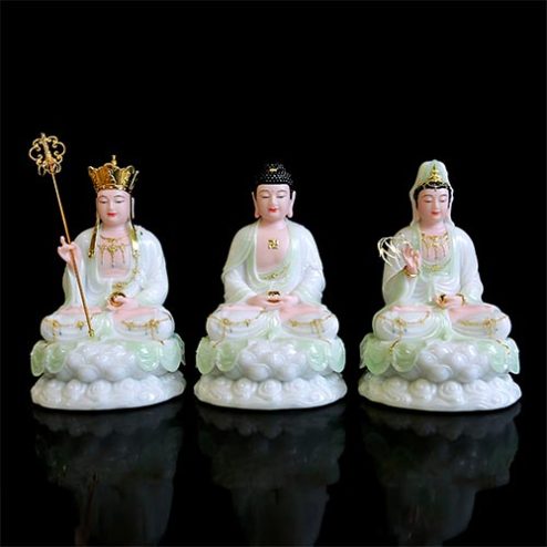 Bộ Tượng Phật Ta Bà Tam Thánh Bột Đá Xanh Cao Cấp T2341