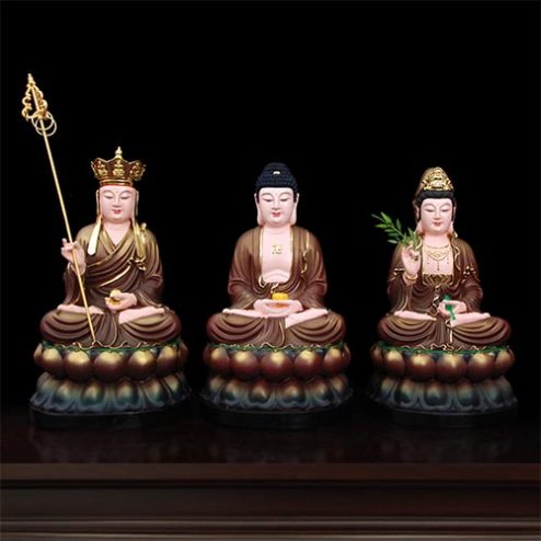 Bộ Tượng Phật Ta Bà Tam Thánh Composite Nâu T2359