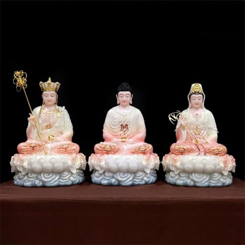 Bộ Tượng Phật Ta Bà Tam Thánh Ngồi Đài Sen Bột Đá Mẫu Phú Quý T2361