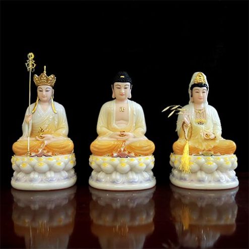 Bộ Tượng Ta Bà Tam Thánh Bột Đá Cao Cấp Sơn Vàng T2360