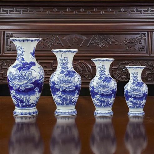 Lọ Hoa Cổ Diềm Hoa Sen Mẫu Mới Men Lam Cao Cấp DT1031