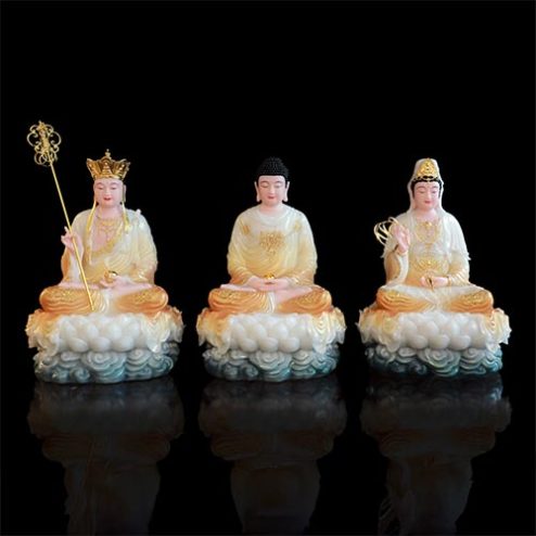 Tượng Phật Ta Bà Tam Thánh Bột Đá Phú Quý Vàng Nhập Khẩu T2335