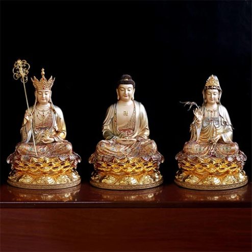 Tượng Ta Bà Tam Thánh Đồng Mẫn Bảo Viền Vàng Cao Cấp T2336