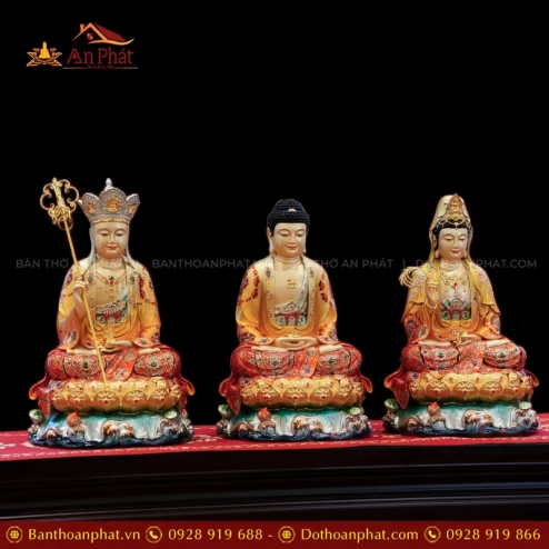 Tôn tượng Ta Bà Tam Thánh ngồi đá đẹp