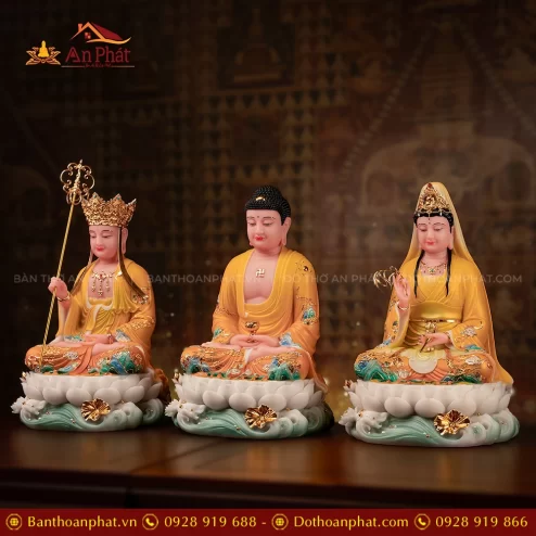 Tôn tượng Ta bà Tam thánh ngồi đá đẹp