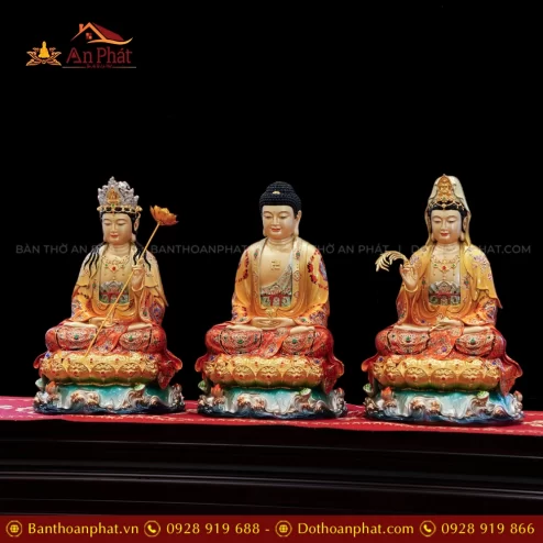 Tượng Tây Phương Tam Thánh ngồi đá đẹp