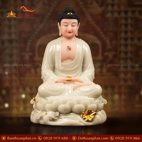 Tượng Bổn Sư Thích Ca Mâu Ni Thạch Anh Men Xanh Ngọc Bảo T2410