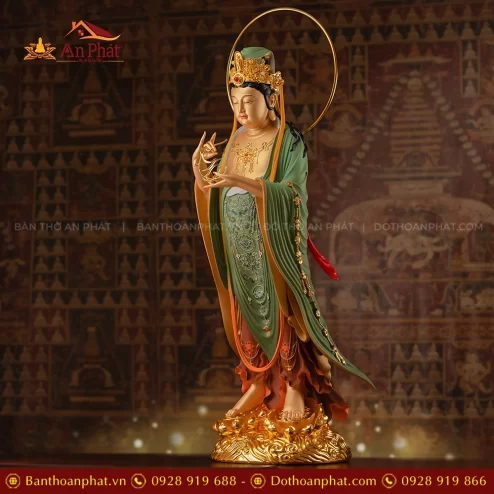 Tượng Quan Thế Âm Bồ Tát đứng bằng đồng đẹp