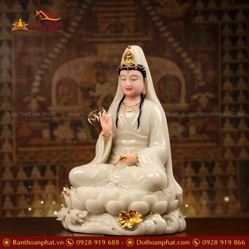 Tượng Phật Bà Quan Âm ngồi đá đẹp