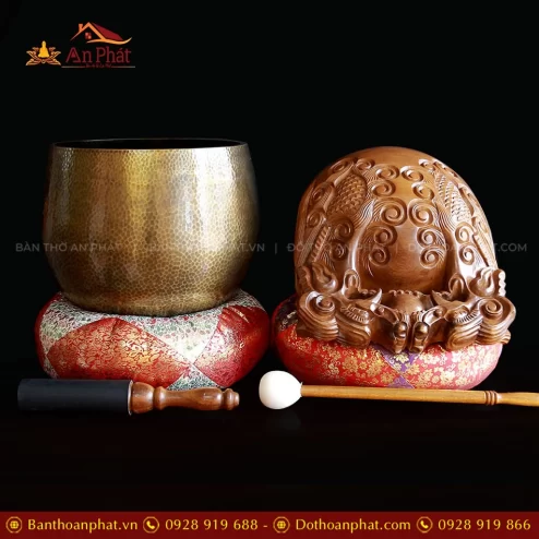 Bộ Chuông Đồng Đen - Mõ Rồng Bằng Gỗ Bưởi nhiều cỡ AK11217