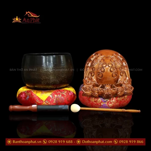 Bộ Chuông Đồng Đen- Mõ Rồng Gỗ cao cấp AK11220