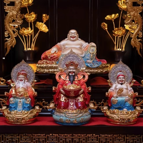 Bộ Tứ Phúc Ngọc Thạch Phủ Đồng Ngũ Sắc Ánh Vàng T2529