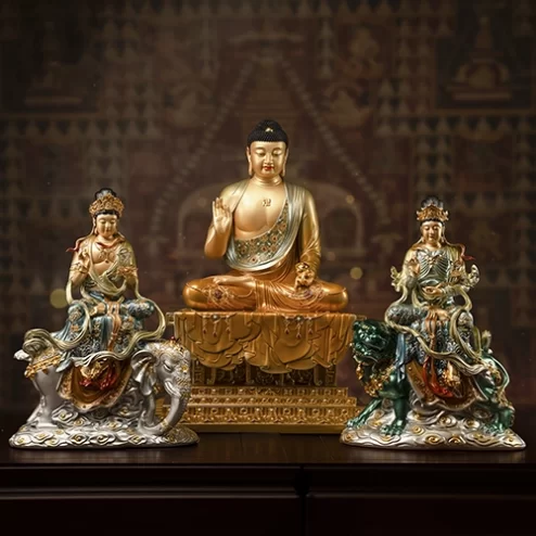 Tôn Tượng Hoa Nghiêm Tam Thánh Ngọc Thạch Phủ Đồng Lam Bảo Hoa T2433