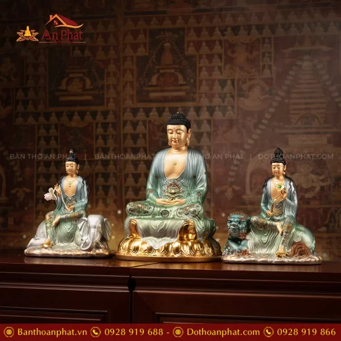 Tôn tượng Hoa Nghiêm Tam Thánh ngồi đẹp bằng đồng