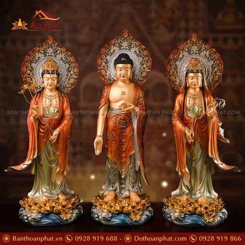 Tôn Tượng Tây Phương Tam Thánh Ngọc Thạch Phủ Đồng Kim Xích Quang T2455