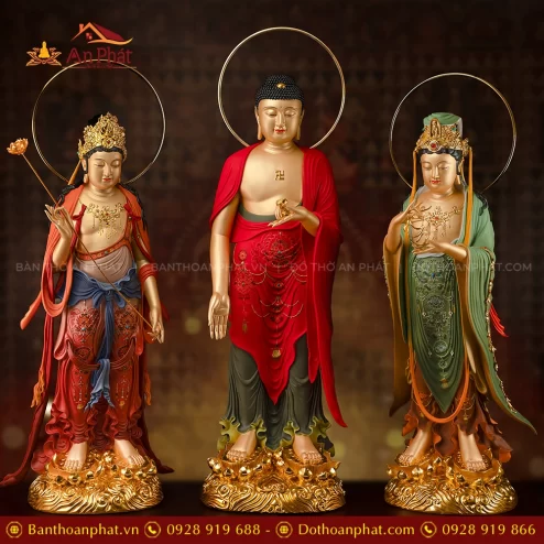 Tôn Tượng Tây Phương Tam Thánh Ngọc Thạch phủ Đồng Tam Sắc Cổ T2442