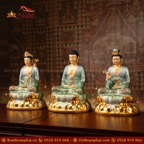 Tôn tượng Tây Phương Tam Thánh ngồi đẹp bằng đồng