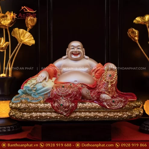 Tượng Di Lặc Ngọc Thạch Phủ Đồng Đỏ Đế Xanh Dương T2553